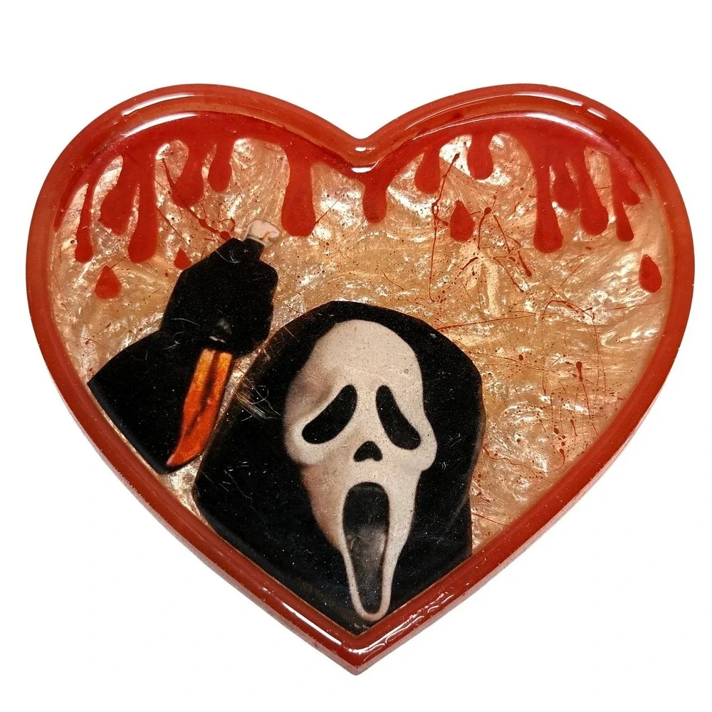 Scream Ghostface Casey Becker Heart Resin Trinket Tray Set Red Glitter Horror